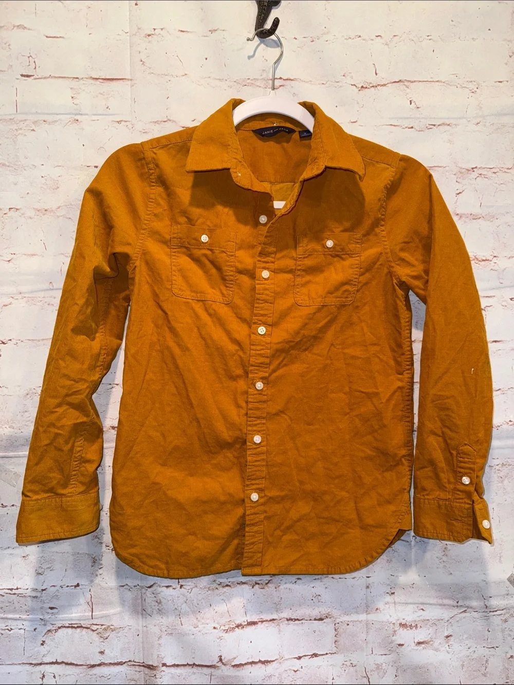 Janie and Jack Boys Long-Sleeve Button-Down Shirt Mustard ribbed collared 10
